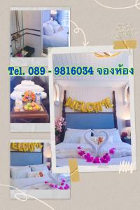 eine Collage mit vier Bildern eines Schlafzimmers mit einem Bett in der Unterkunft Grand Florida Pattaya By TheBest Management in Na Jomtien