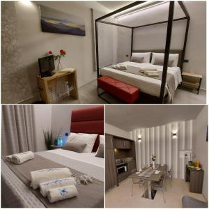 2 fotos de una habitación de hotel con 2 camas en Casa Vacanze Piccolpasso 20, en Urbania