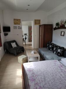 a living room with a bed and a couch at Apartmán Friedrichsruh in Mariánské Lázně