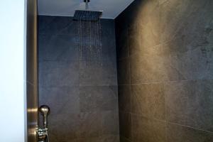 eine Dusche mit einem Duschkopf und einer Dusche in der Unterkunft Ferienwohnung Pölzl in Chieming
