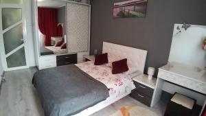 a bedroom with a bed and a large mirror at Apartament Cristian Relax in Olimp