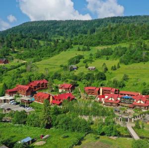 an aerial view of a resort on a hill at Slovyanka Hotel in Slavske
