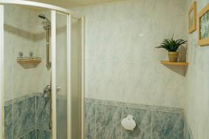 une douche avec une porte en verre dans une salle de bain dans l'établissement PROBER_NEVADA II, au Pas de la Case 18 autres photos