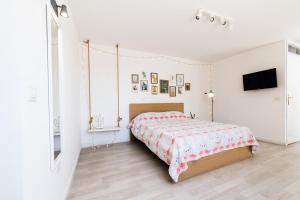 - une chambre avec un lit et une télévision à écran plat dans l'établissement Flamingo B&B, à Pompéi