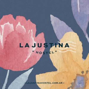 Un dipinto di un fiore con le parole "ospedale lausume" di La Justina Hostel a San Carlos de Bariloche