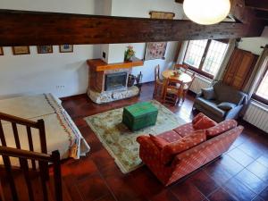sala de estar con sofá y chimenea en LOFT ROBLE - Chousa Verde, en Vegacervera