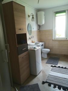 łazienka z toaletą i umywalką w obiekcie Domek na wsi w mieście Tomaszów Lubelski