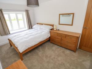 a bedroom with a bed and a dresser and a mirror at Bryngwyn in Haverfordwest