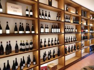 une bande de bouteilles de vin sur les étagères d'un magasin dans l'établissement Toscana Verde, à Laterina