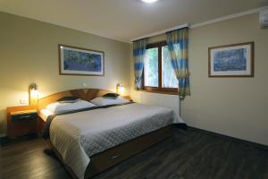 Un dormitorio con una cama grande y una ventana en Penzion U Vlků, en Valtice