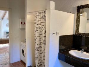 łazienka z umywalką i pralką w obiekcie Villa Las Ranas w mieście Cajís