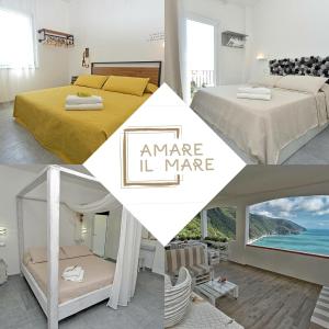 a collage of four pictures of a bedroom with a bed at AMARE IL MARE Affittacamere in Corniglia