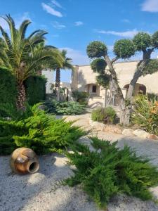 einen Garten mit Palmen und ein Gebäude in der Unterkunft Oasi Del Visir Resort in San Vito dei Normanni