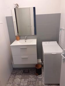 Baño pequeño con lavabo y espejo en Villa 27 en Le Tréport