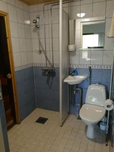 uma casa de banho com um WC e um lavatório em Huoneisto Villa Kaitera em Kuusamo