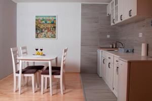 a kitchen with a table and chairs in a kitchen at Apartments Marta in Žabljak