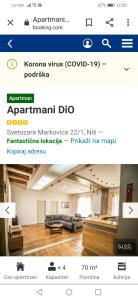 a screenshot of a webpage of a living room at Apartmani DiO in Niš