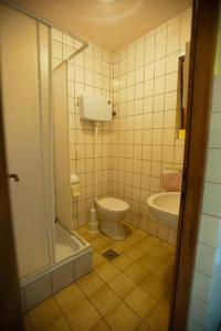 a bathroom with a toilet and a sink at One-bedroom apartment with terrace in Povile 3542-4 in Povile