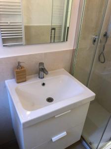 a bathroom with a sink and a shower at Casa Vacanze Giorgetta Palazzina privata di due piani in Chioggia