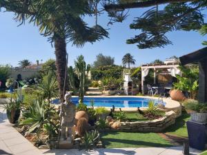 a swimming pool in a yard with palm trees at Marina LOCDENIA in Els Poblets