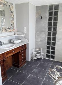 a bathroom with a sink and a glass shower at Le Lodge de Loge & Broc in La Possonnière
