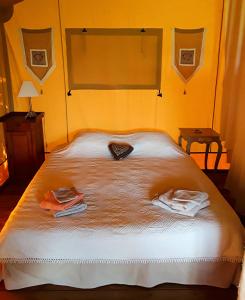 a bedroom with a bed with two towels on it at Le Lodge de Loge & Broc in La Possonnière