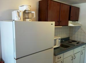 a kitchen with a white refrigerator and a microwave at El Dorado in Myrtle Beach
