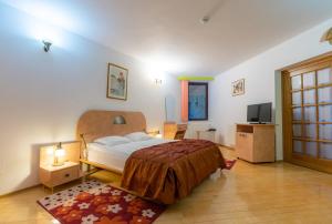 a bedroom with a bed and a television in it at Pensiunea Sura Dacilor - Alex in Poiana Brasov