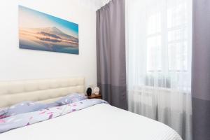 1 dormitorio con cama y ventana en NEW Spa Centrе Apartments Kirova en Minsk