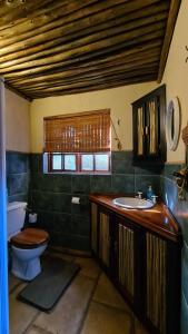 a bathroom with a toilet and a sink at Greenfire Hazyview Lodge in Hazyview