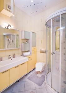 un bagno con doccia e lavandino di AmF Dubrovnik Apartment a Dubrovnik