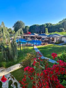a view of the resort from the garden at Hotel Kalamitsi Apartments in Preveza