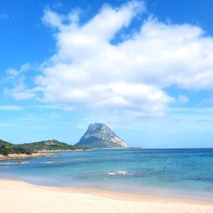 een berg in de oceaan met een zandstrand bij Eleni Room in Costa Dorata