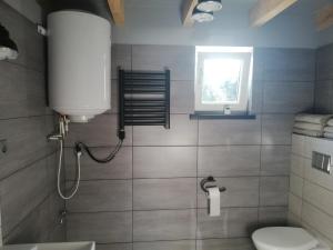 uma casa de banho com um WC e uma janela em Dom wypoczynkowy Pod kasztanem 1 em Wartkowo