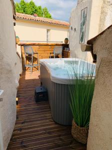 wanna z hydromasażem na tarasie z rośliną w obiekcie Duplex Bellevue SPA PRIVATIF Toit d'Aix w Aix-en-Provence
