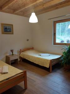 Cette chambre comprend 2 lits et une fenêtre. dans l'établissement Anita`s home, à Ohrid