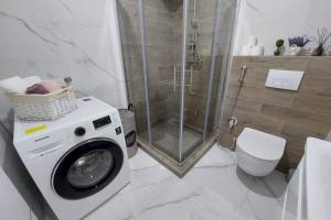 une salle de bains avec lave-linge et toilettes dans l'établissement Luxury Penthouse Sarajevo, à Sarajevo 28 autres photos