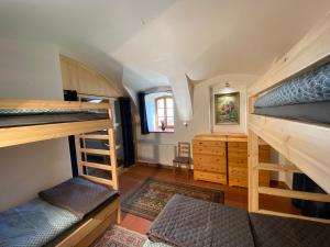 a room with two bunk beds and a desk at Apartment Mařenka Frymburk in Frymburk