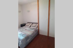 a small bedroom with a bed and a mirror at Appartement dans residence de tourisme in Besse-et-Saint-Anastaise +11 photos