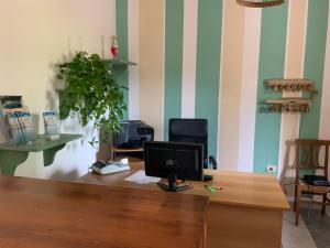 een bureau met een computer bij Hotel Golfo del Leone in Portixeddu