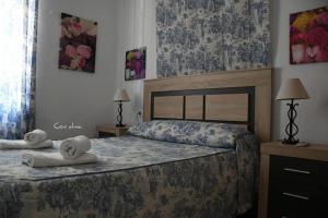 チピオナにあるHostal Costa de la Luzのベッドルーム1室(ベッド1台にタオル2枚付)