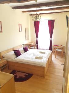 um quarto com uma cama grande em frente a uma janela em Andrišov dom penzion em Tvarožná