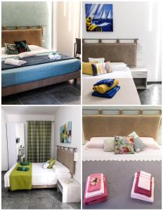 4 fotos diferentes de un dormitorio con 2 camas en Alghero VitAlba, en Alghero