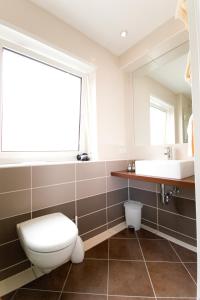 a bathroom with a toilet and a sink at Hotel 'Zum Augarten' in Speyer
