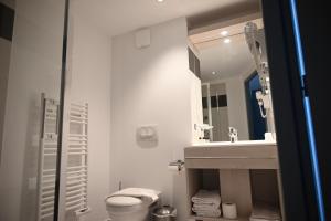 a bathroom with a toilet and a sink and a mirror at Hôtel Les Muses in Annecy