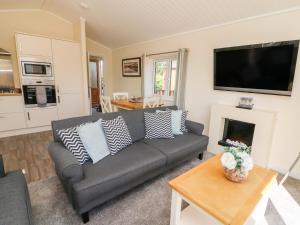 a living room with a couch and a fireplace at Eden Lodge - Sherwood 21 in Carnforth