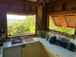 Cuisine ou kitchenette dans l'établissement Nature caraïbe lodge à Deshaies face à la mer 3 ch