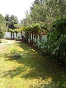 a yard with a white fence with plants on it at Villa Verde Apartments and Rooms in Premantura