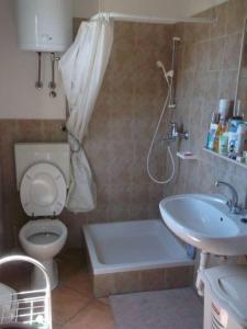 W łazience znajduje się toaleta, wanna i umywalka. w obiekcie Holiday house in Kukljica with sea view, terrace, air conditioning, Wi-Fi (4572-1) w mieście Kukljica