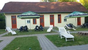 A garden outside Aqua Hostel